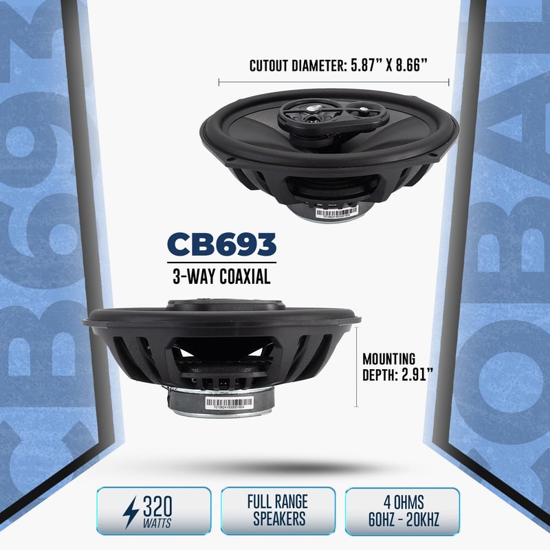 ORION Cobalt Series CB693 6x9â€ 3-Way Coaxial Car Speakers, 320W, 4 Ohms, Full Range, Enhanced Bass, Polypropylene Cone & Butyl Rubber Surround, Easy Install, Grills Included (Pair) - Image 3