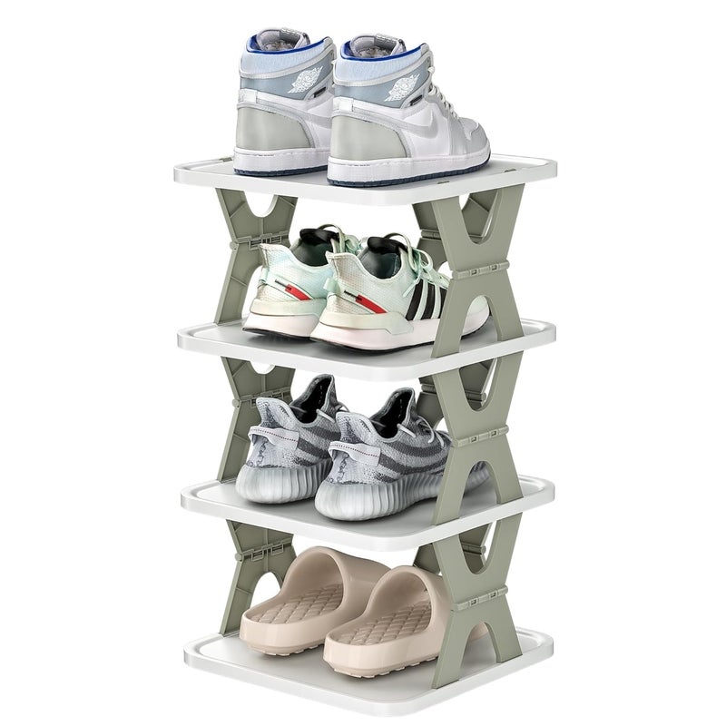 MVM Enterprise 4 Layer Shoes Stand Plastic Adjustable Shoe Rack Folding Shoe Rack Easy Assembly and Stable in Structure Corner Storage Cabinet for Saving Space Multicolor - Image 1