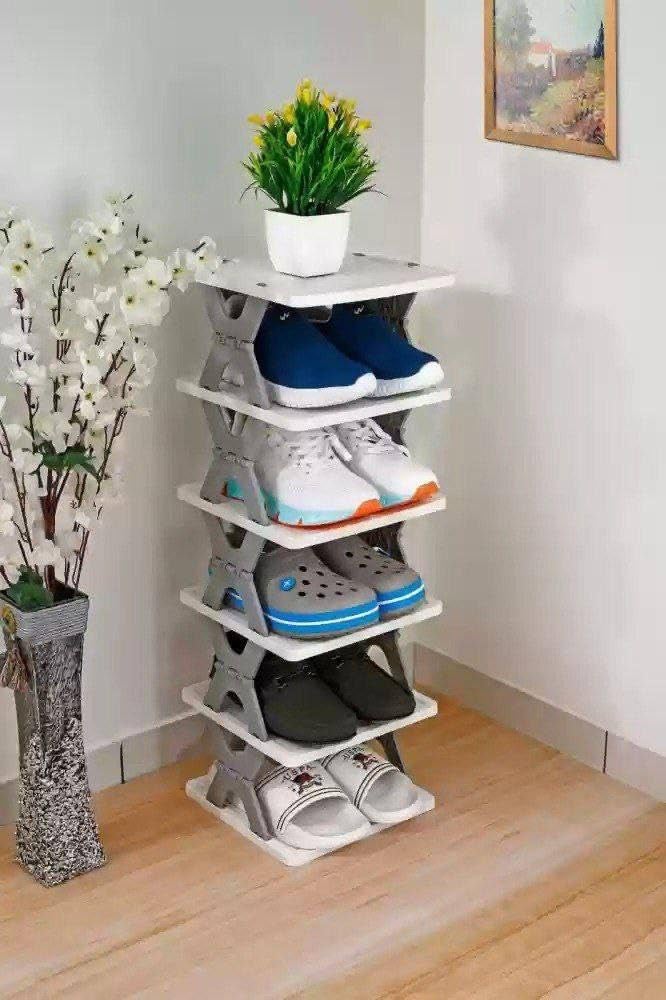 MVM Enterprise 4 Layer Shoes Stand Plastic Adjustable Shoe Rack Folding Shoe Rack Easy Assembly and Stable in Structure Corner Storage Cabinet for Saving Space Multicolor - Image 2