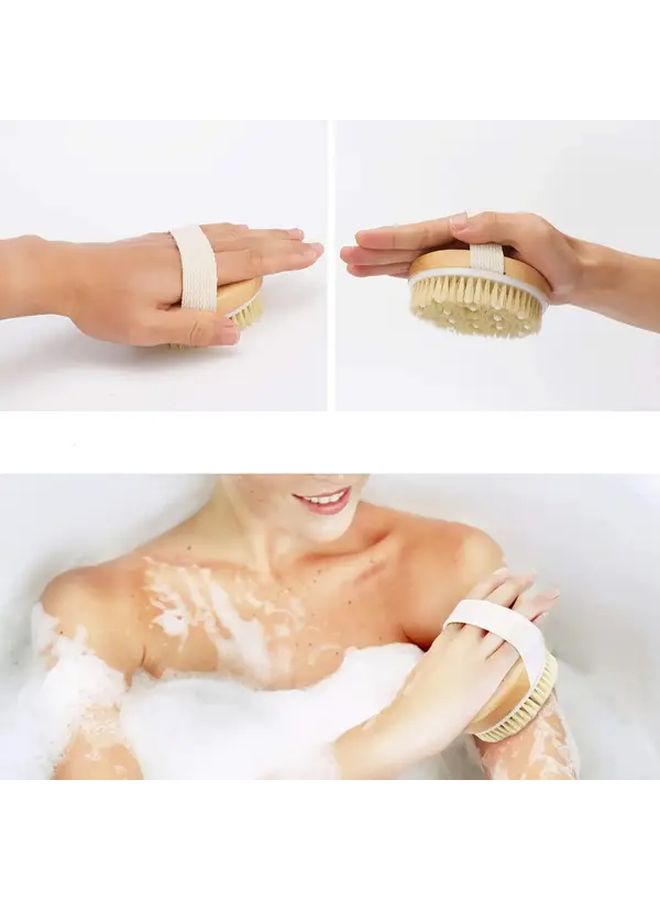 Natural Wooden Bath Brush With Soft Massage Nodes Exfoliating And Body Scrub 1pc - Image 4