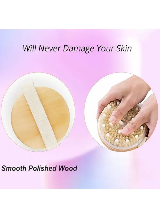 Natural Wooden Bath Brush With Soft Massage Nodes Exfoliating And Body Scrub 1pc - Image 5