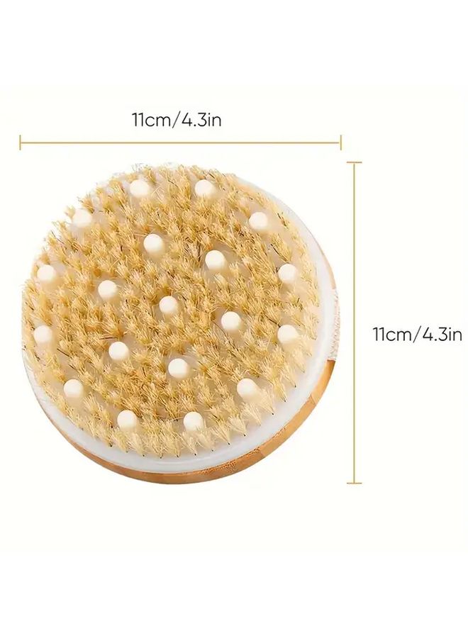 Natural Wooden Bath Brush With Soft Massage Nodes Exfoliating And Body Scrub 1pc - Image 3