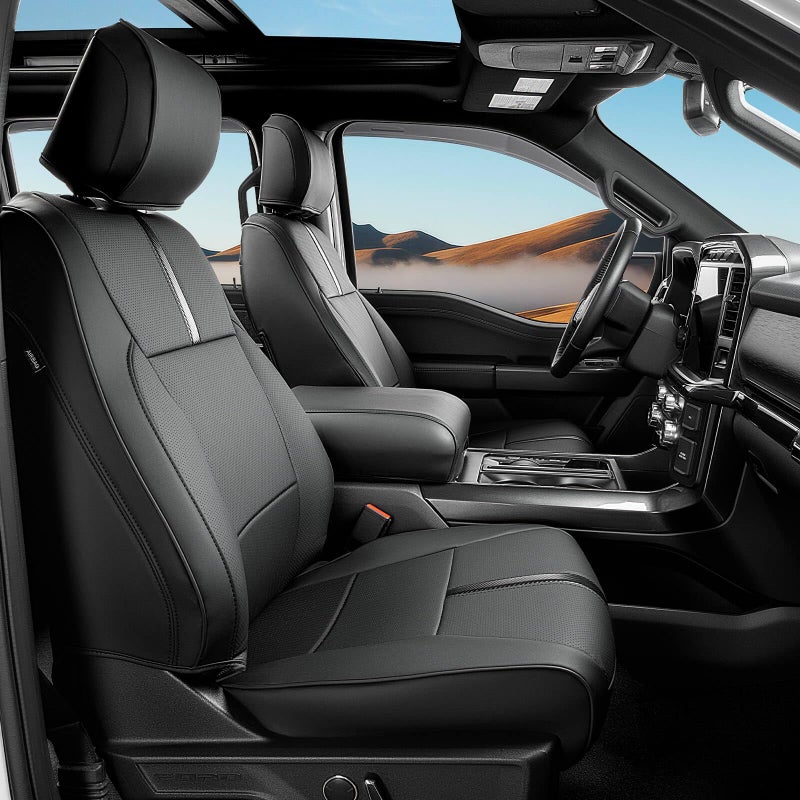 DiffCar for Ford F150 Seat Covers 2015-2023 2024 2025 2026 (Only Front Seat Covers), Leather Pickup Truck Seat Covers Custom Fit for F-150 XL XLT (Not for Regular Cab) Waterproof Car Accessories Black - Image 2