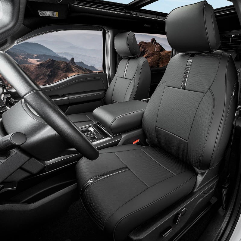 DiffCar for Ford F150 Seat Covers 2015-2023 2024 2025 2026 (Only Front Seat Covers), Leather Pickup Truck Seat Covers Custom Fit for F-150 XL XLT (Not for Regular Cab) Waterproof Car Accessories Black - Image 1