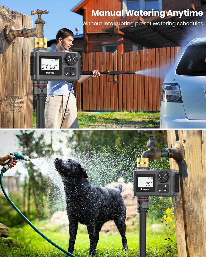 Insoma Sprinkler Timer with Brass Swivel, Programmable Water Timer for Outdoor Garden Hose, Hose Timers with Rain Delay/Manual/Auto Mode, Drip Irrigation and Lawn Watering System, 1 Outlet - Image 4