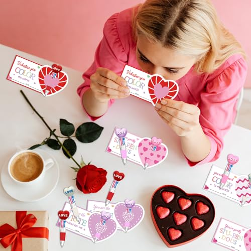 BAISDY 24pcs Valentines Pens, Fun Pens Multicolor Ballpoint Pens with Gift Cards, Valentines Day Gifts for School Party Classroom - Image 5