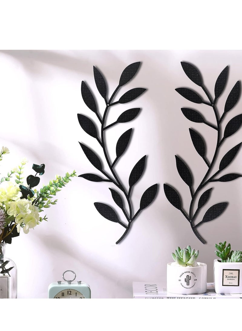 SYOSI 1Pair Metal Tree Leaf Wall Decor Vine Olive Branch Leaf Wall Art Wrought Iron Scroll Above The Bed, Living Room, Outdoor Decoration Black  - Image 2