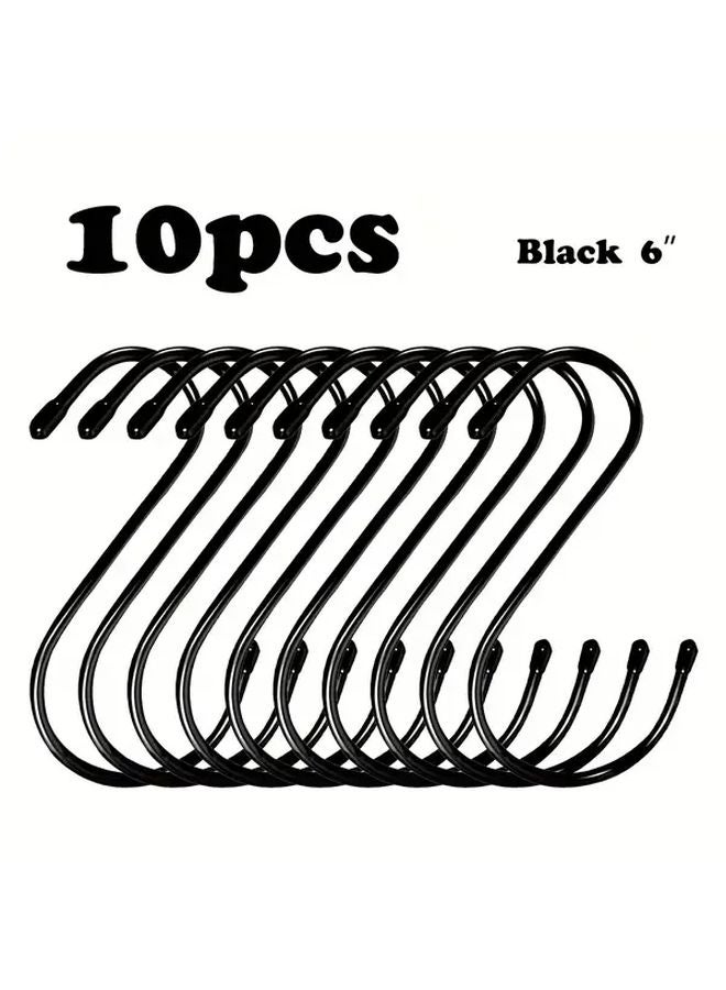 10Pcs Black 6 Inch S Hooks Heavy Duty Vinyl Coated Rustproof Utility Hooks For Garage Home - Image 1