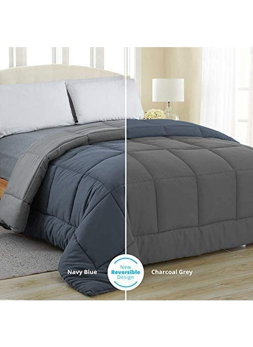 Jaipur Linen Jaipur Linen All Season Microfiber Reversable DuvetAC ComforterQuilt Navy Blue Grey Single Size 60 Inch x 90 Inch  - Image 2
