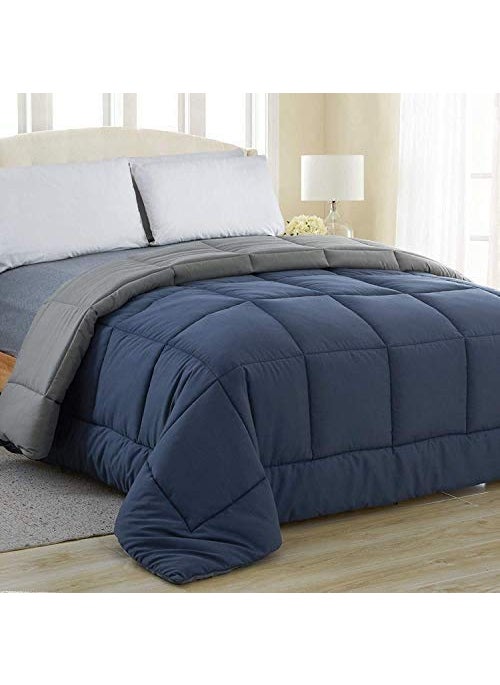 Jaipur Linen Jaipur Linen All Season Microfiber Reversable DuvetAC ComforterQuilt Navy Blue Grey Single Size 60 Inch x 90 Inch  - Image 1