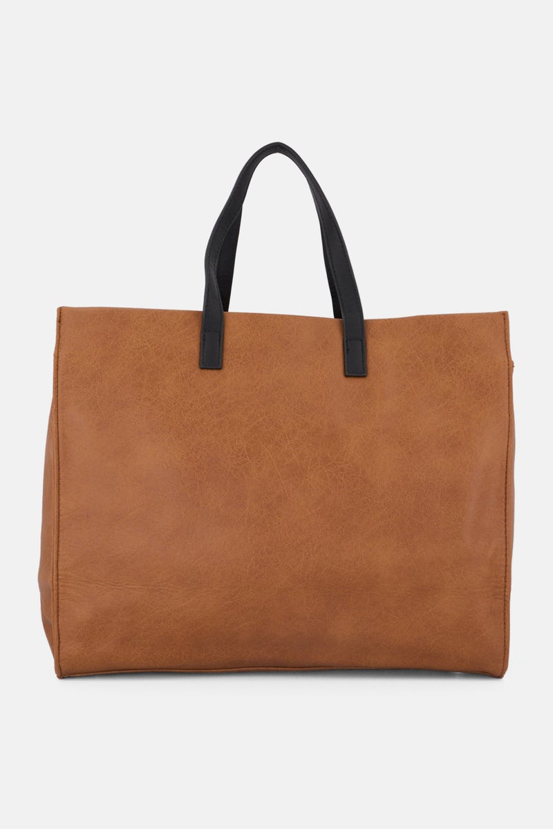 Moda Luxe Women Textured Tote Bag 30 H x 38 L x 13 W cm, Tan - Image 3