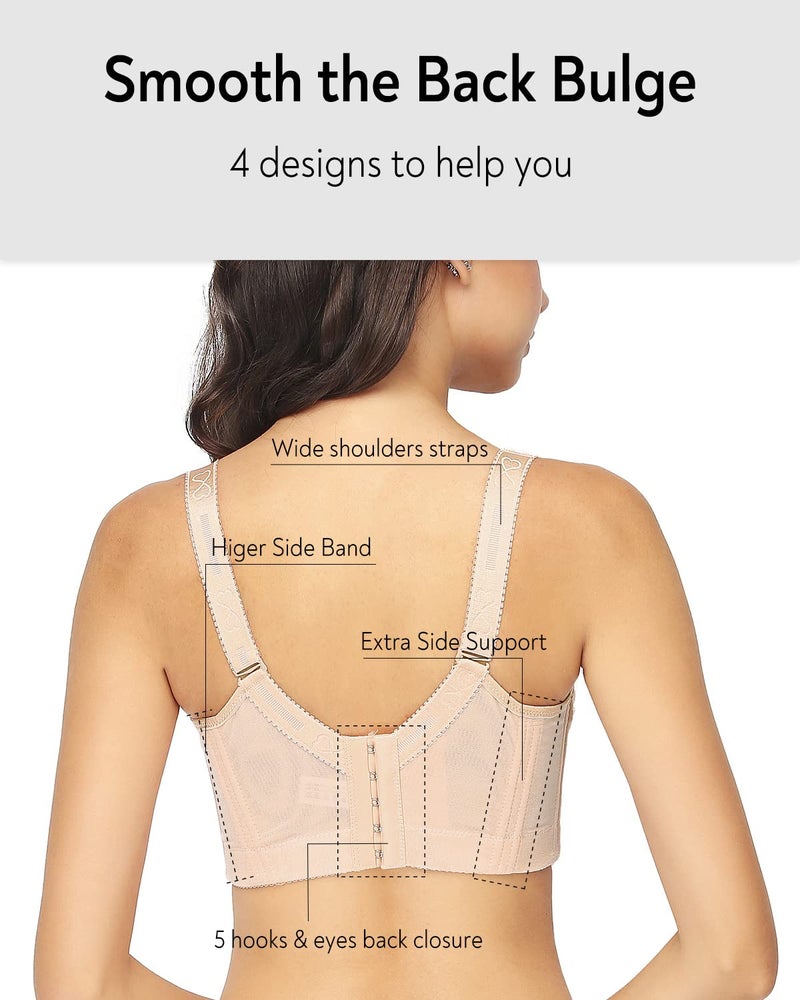FallSweet Plus Size Lace Bra C Cup Wide Back Push Up Brassiere for Women (Beige, 36C) - Image 3