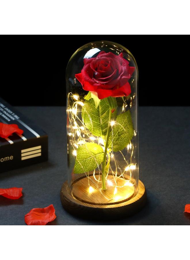 Bluejw Eternal Flower Glass Cover Simulation Rose Flower Ornaments Night Light Creative Christmas Valentine's Day Tanabata Festival Creative Gift - Image 1