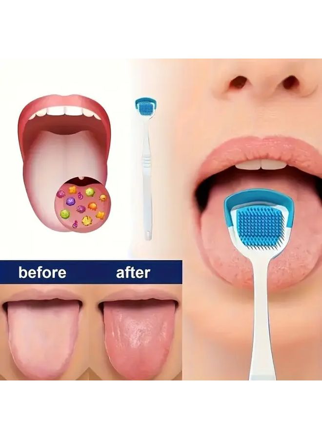 Surprised Two Gentle Tongue Coating Cleaning Brush Soft Silicone Bristles Effectively Remove Plaque Fresh Breath Oral Care - Image 5