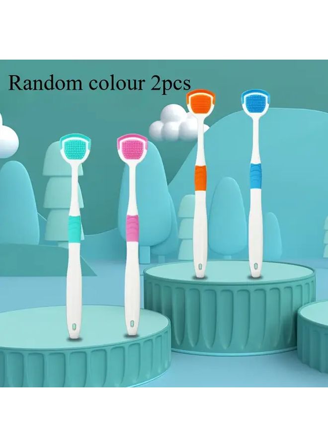 Surprised Two Gentle Tongue Coating Cleaning Brush Soft Silicone Bristles Effectively Remove Plaque Fresh Breath Oral Care - Image 2
