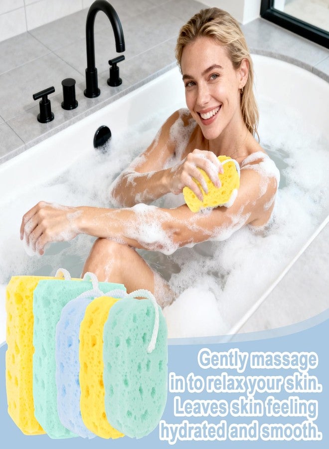 RAINFLOW 5Pcs Bath Sponge - Sponge Loofah Body Scrubber Bath Sponges for Shower Soft Exfoliating Shower Pouf Body Sponges for Women, Men, Teenager Large Size Rich Lather 3 Colors - Image 5