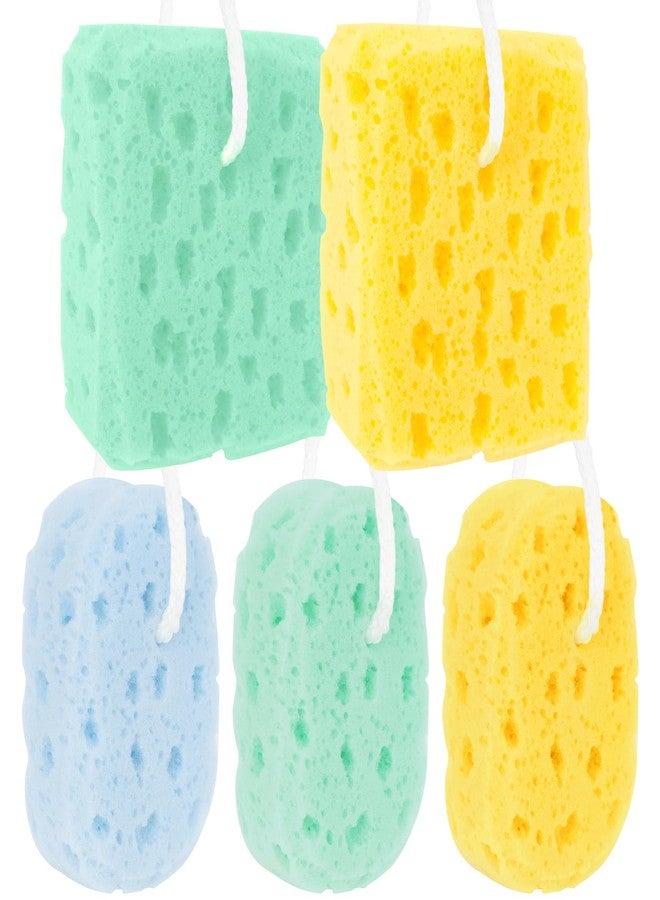 RAINFLOW 5Pcs Bath Sponge - Sponge Loofah Body Scrubber Bath Sponges for Shower Soft Exfoliating Shower Pouf Body Sponges for Women, Men, Teenager Large Size Rich Lather 3 Colors - Image 1
