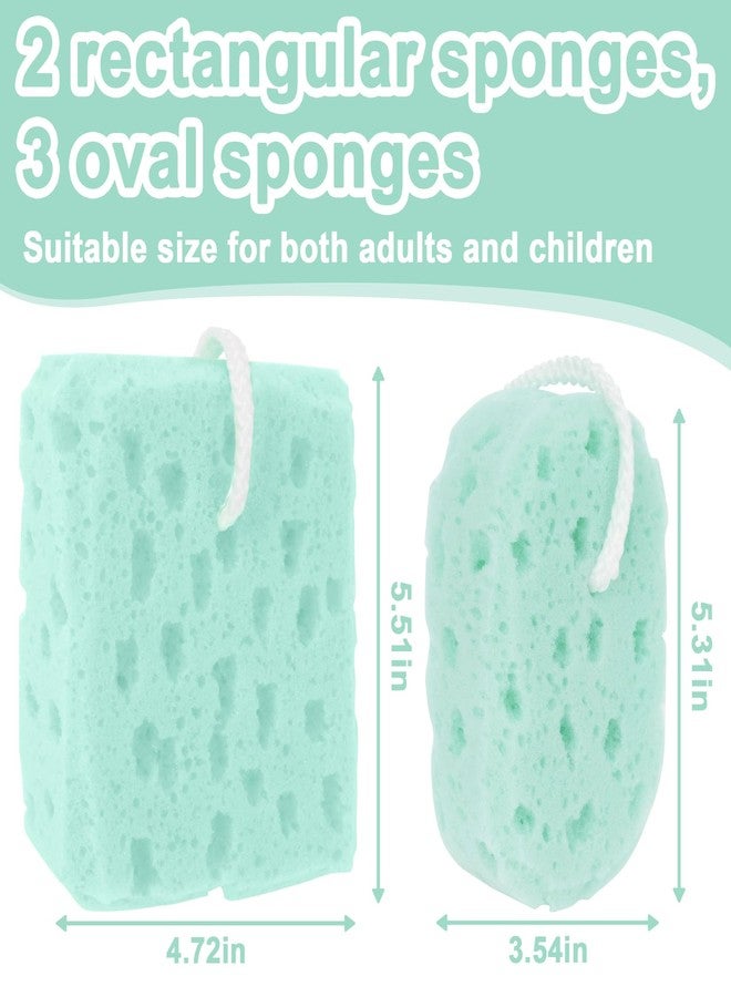 RAINFLOW 5Pcs Bath Sponge - Sponge Loofah Body Scrubber Bath Sponges for Shower Soft Exfoliating Shower Pouf Body Sponges for Women, Men, Teenager Large Size Rich Lather 3 Colors - Image 2