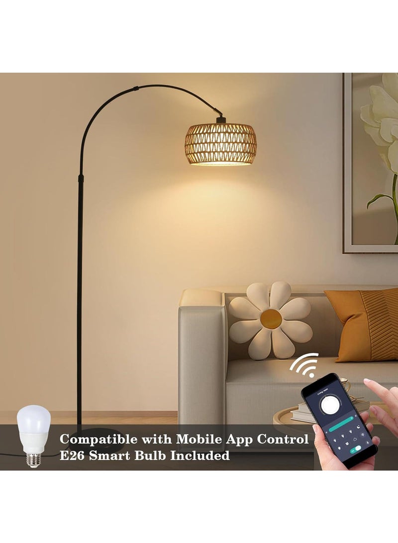 Y&D Arc Floor Lamp for Living Room, 3 Color Temperatures Farmhouse Standing Lamps with Remote & Dimmable Bulb, Rattan Boho Floor Lamp with Fabric Shades, Adjustable Tall Lamp for Bedroom Office - Image 4