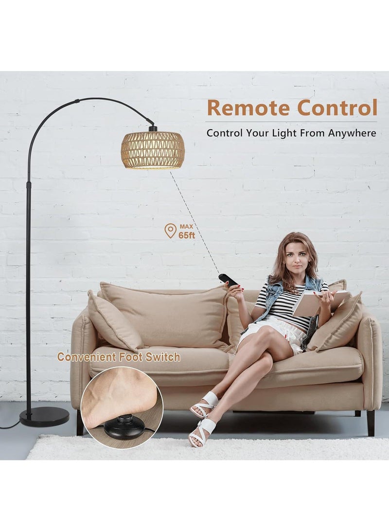 Y&D Arc Floor Lamp for Living Room, 3 Color Temperatures Farmhouse Standing Lamps with Remote & Dimmable Bulb, Rattan Boho Floor Lamp with Fabric Shades, Adjustable Tall Lamp for Bedroom Office - Image 5