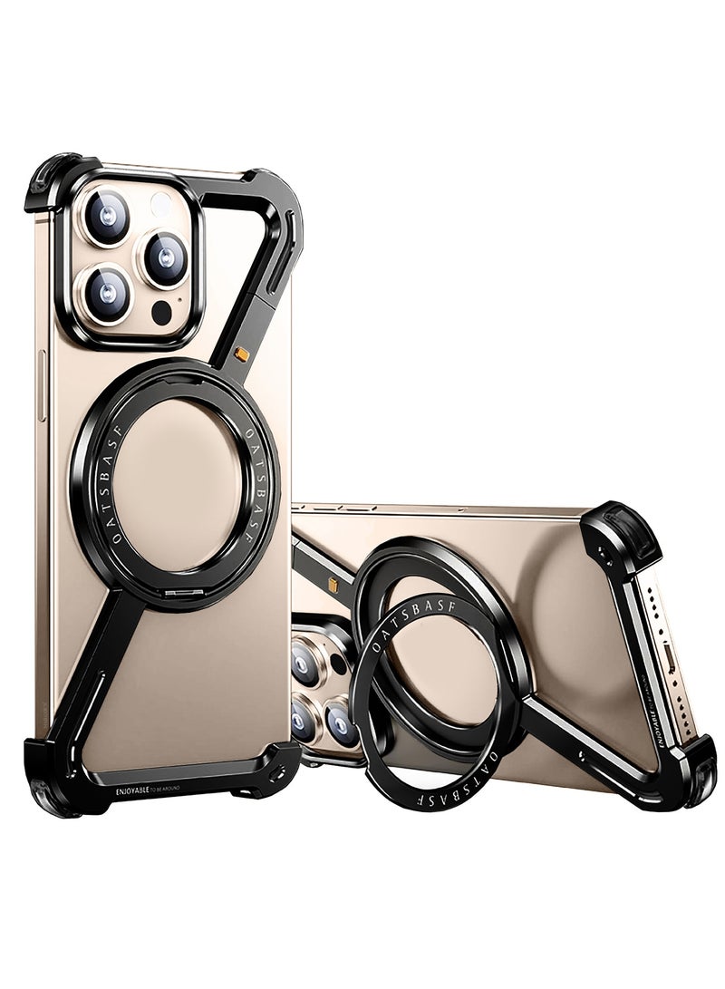 CATANES (for iPhone 16 Pro Max) Case 360° Rotation, Aluminum and Metal Stand, Frameless, Shock Grade Protective Case Black - Image 2