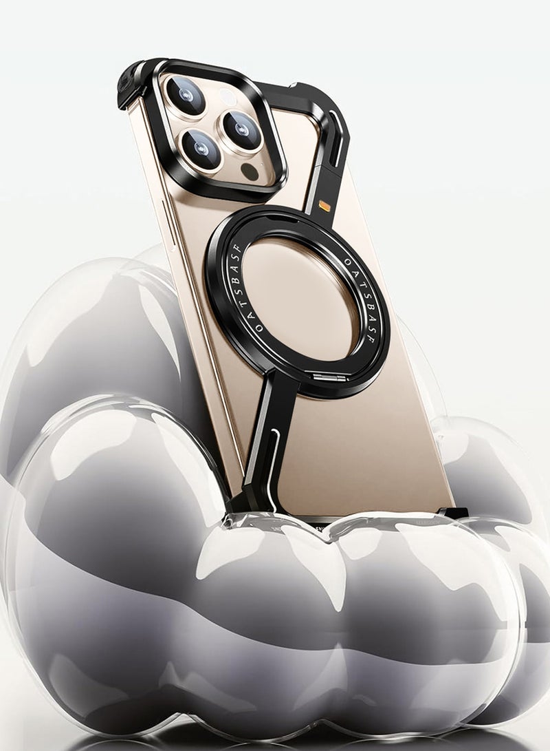 CATANES (for iPhone 16 Pro Max) Case 360° Rotation, Aluminum and Metal Stand, Frameless, Shock Grade Protective Case Black - Image 3