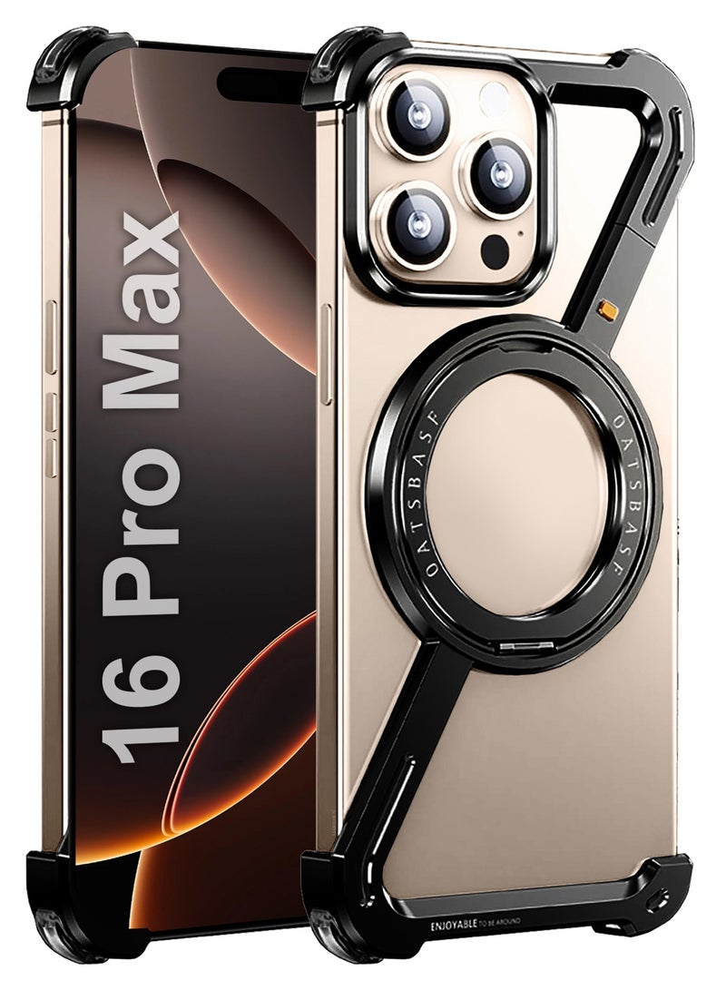 CATANES (for iPhone 16 Pro Max) Case 360° Rotation, Aluminum and Metal Stand, Frameless, Shock Grade Protective Case Black - Image 1