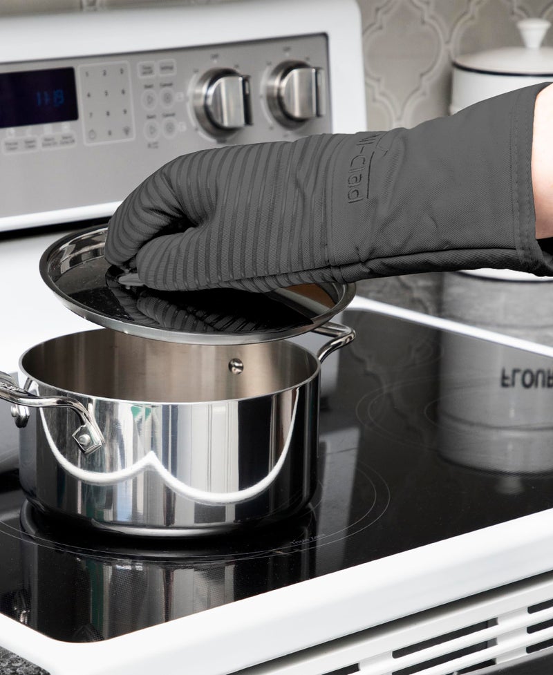 All-Clad Silicone Oven Mitts: Heat Resistant up to 500 Degrees - 100% Cotton & Silicone, 14"x7" Oven Mitt for Kitchen and Barbeque, 2-Pack, Pewter - Image 2