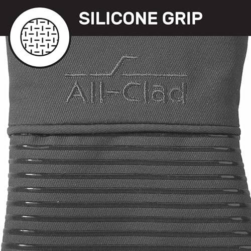 All-Clad Silicone Oven Mitts: Heat Resistant up to 500 Degrees - 100% Cotton & Silicone, 14"x7" Oven Mitt for Kitchen and Barbeque, 2-Pack, Pewter - Image 3
