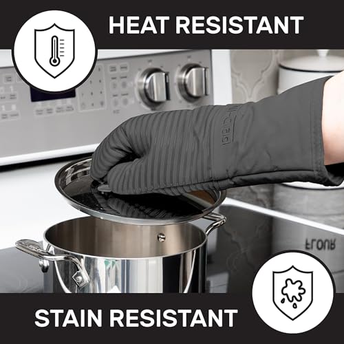All-Clad Silicone Oven Mitts: Heat Resistant up to 500 Degrees - 100% Cotton & Silicone, 14"x7" Oven Mitt for Kitchen and Barbeque, 2-Pack, Pewter - Image 5