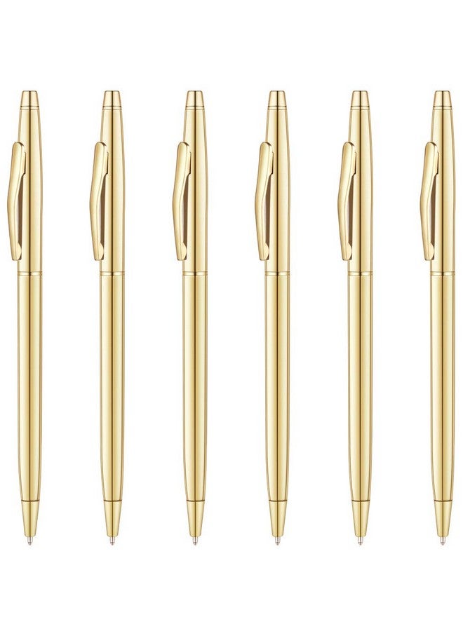 Unibene 6 Pack Slim Gold Ballpoint Pens Black Ink 1 Mm - Black Ink, Nice Gift For Business Office Students Teachers Wedding Christmas - Image 1
