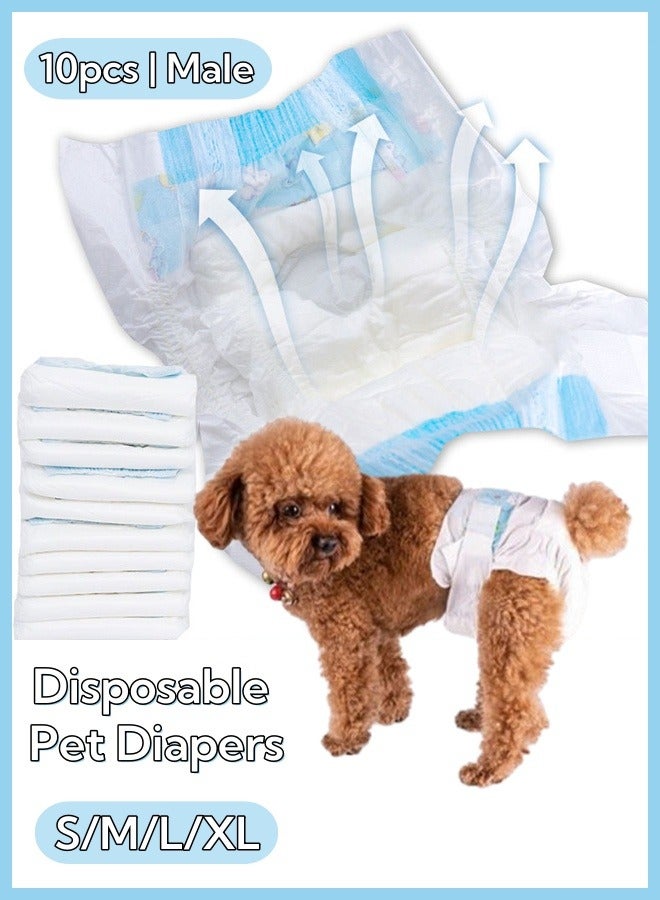 حفاضات كلاب قابلة للاستخدام مرة واحدة للذكور 10 قطع، لفائف كلاب ذكور قابلة للتعديل مع ملائمة مقاومة للتسرب، بطانات حفاضات جراء فائقة الامتصاص للكلاب الذكور، تحليل البول اللاإرادي والفعالية. - Image 1