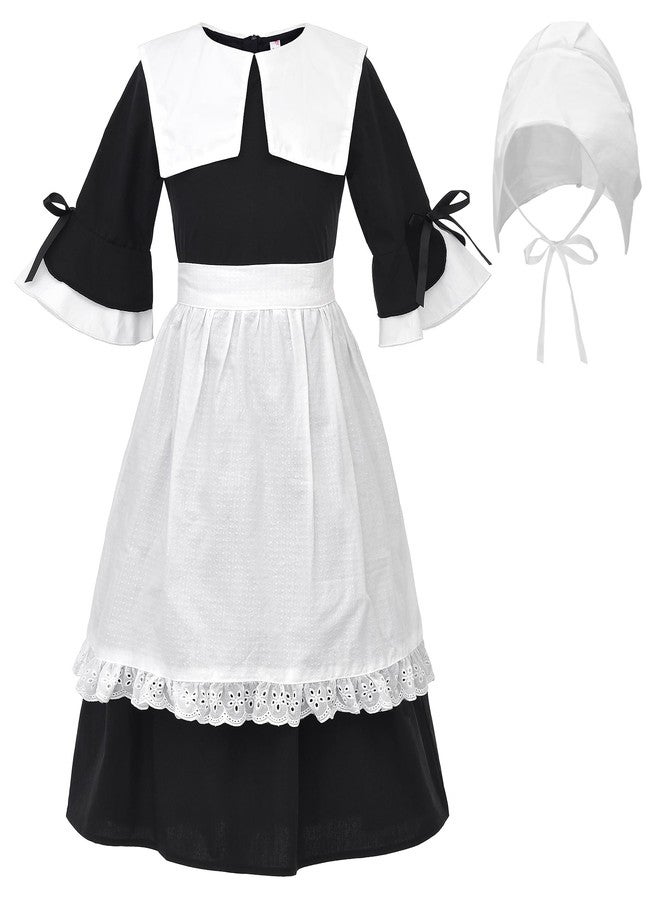 JerrisApparel Pioneer Girl Costume Colonial Prairie Dress Kids Pilgrim Costume (Black, 13-14 Years) - Image 1