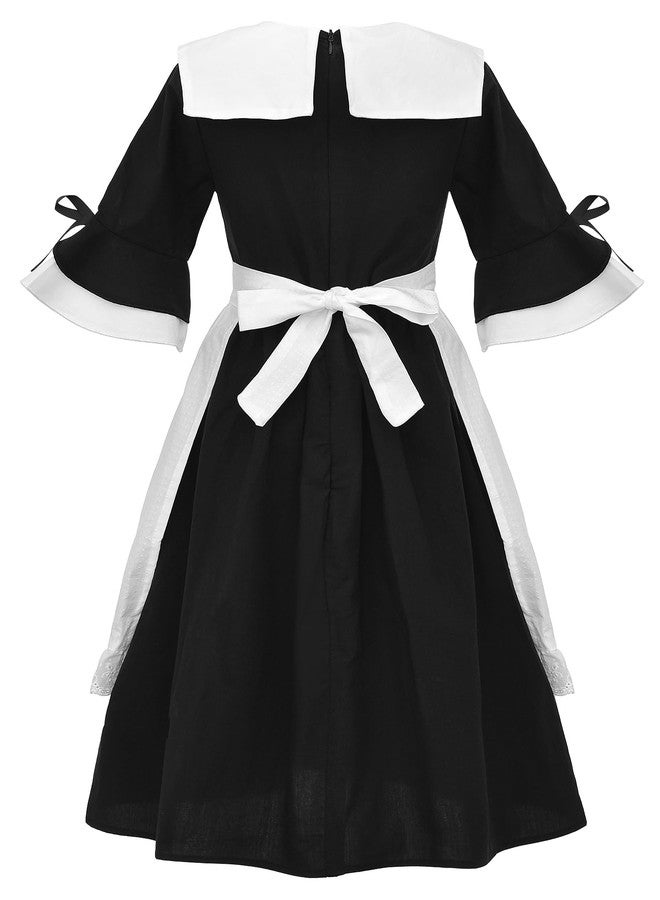 JerrisApparel Pioneer Girl Costume Colonial Prairie Dress Kids Pilgrim Costume (Black, 13-14 Years) - Image 2