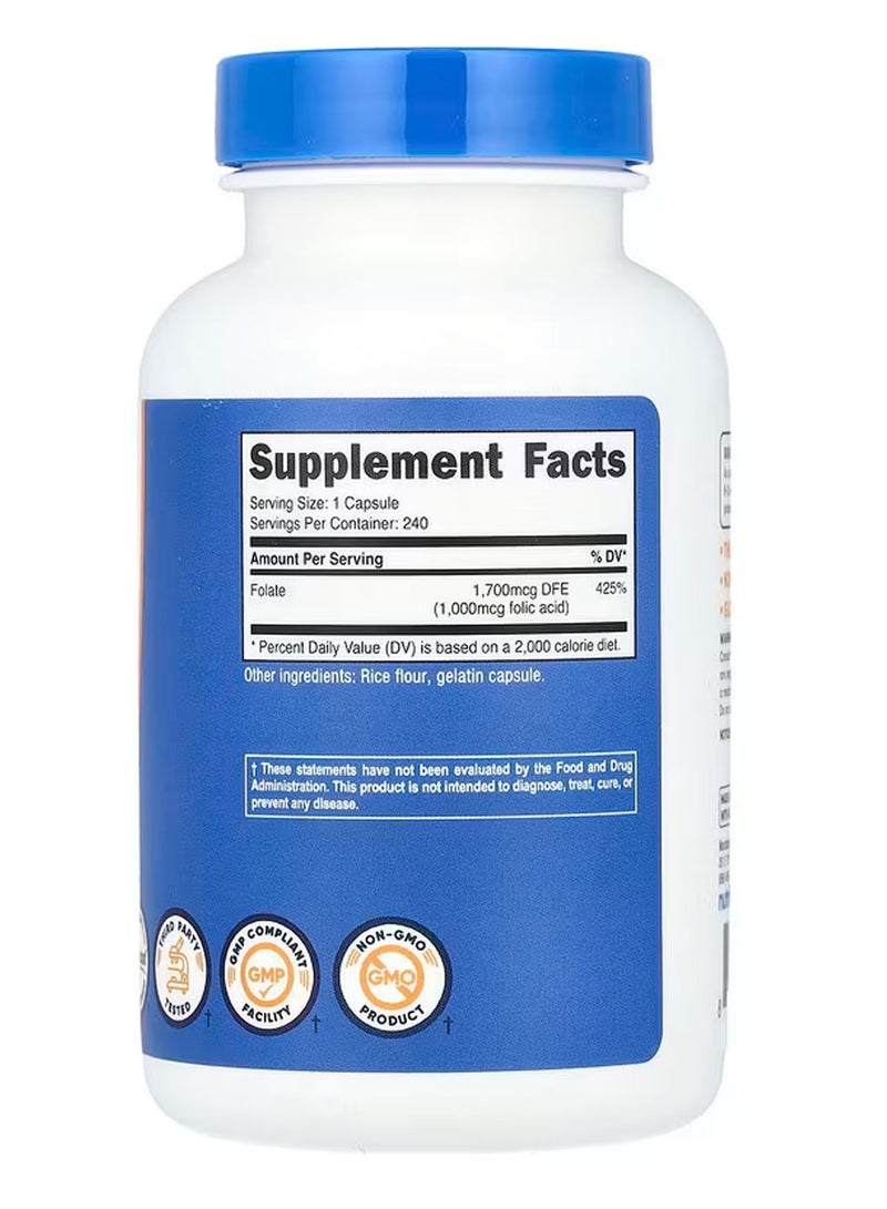 Nutricost Folic Acid, 1,000 mcg, 240 Capsules  - Image 2