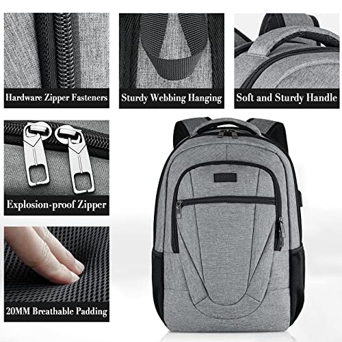 BIKROD Travel Laptop Backpack, Backpacks for School College Teens, Business Anti Theft Slim Sturdy Backpack for Woman and Men with USB Charging Port, Adult Computer Work Backpack for 17 IN Laptop, Grey - Image 3