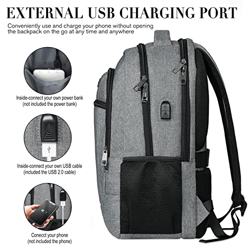 BIKROD Travel Laptop Backpack, Backpacks for School College Teens, Business Anti Theft Slim Sturdy Backpack for Woman and Men with USB Charging Port, Adult Computer Work Backpack for 17 IN Laptop, Grey - Image 4
