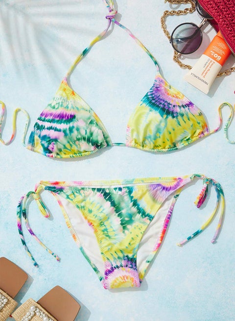 Batik Patterned Triangle Tied Regular Bikini Set