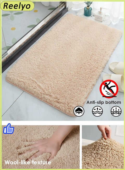 Bathroom Rug Machine Washable Quick Dry Mats, Wool-like Texture Soft and Absorbent Bathroom Rugs, Rubber Backing Shower Floor Rugs, Bathmat Runner, Bathroom Home Decor Accessories Great for bathroom, vanity, vacation home, master bathroom, kids bathroom, guest suite（40*60cm, Beige）