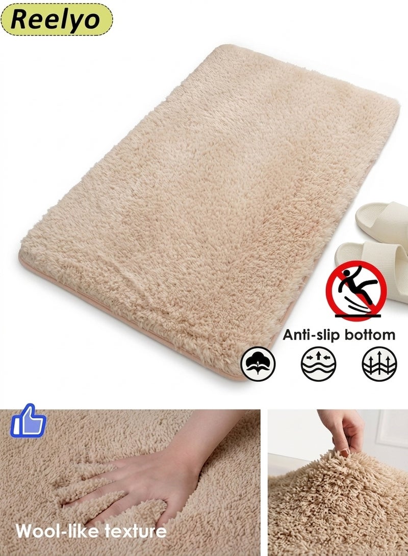 Reelyo Bathroom Rug Machine Washable Quick Dry Mats, Wool-like Texture Soft and Absorbent Bathroom Rugs, Rubber Backing Shower Floor Rugs, Bathmat Runner, Bathroom Home Decor Accessories Great for bathroom, vanity, vacation home, master bathroom, kids bathroom, guest suite（40*60cm, Beige） - Image 1