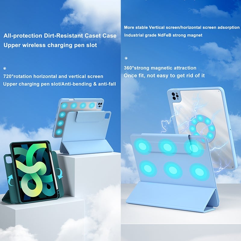 erorex Magnetic Rotating Clear Back Smart Tablet Case For Ipad Air 2022 / 2020 10.9(Light Purple) - Image 2