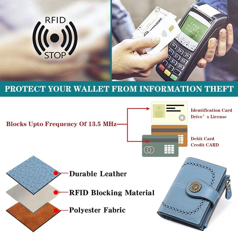 SENDEFN Small Womens Wallet Leather Bifold Card Holder RFID Blocking with Zipper Coin Pocket - Image 5