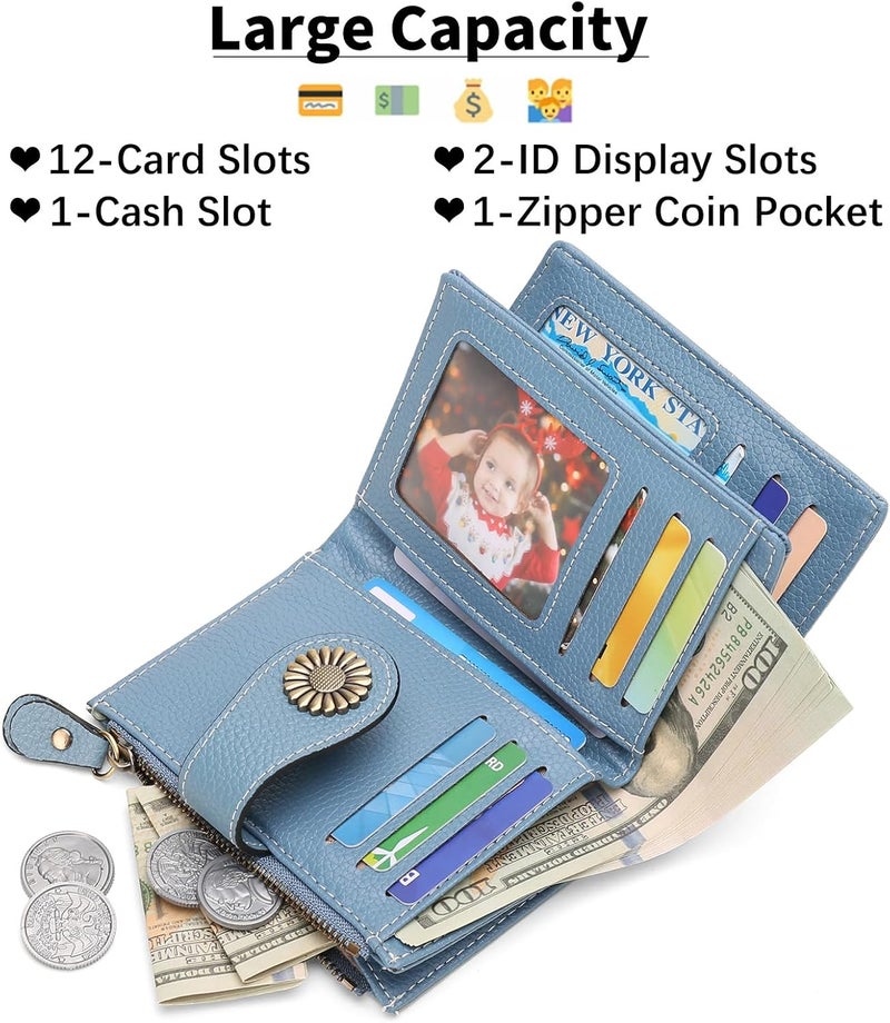 SENDEFN Small Womens Wallet Leather Bifold Card Holder RFID Blocking with Zipper Coin Pocket - Image 2