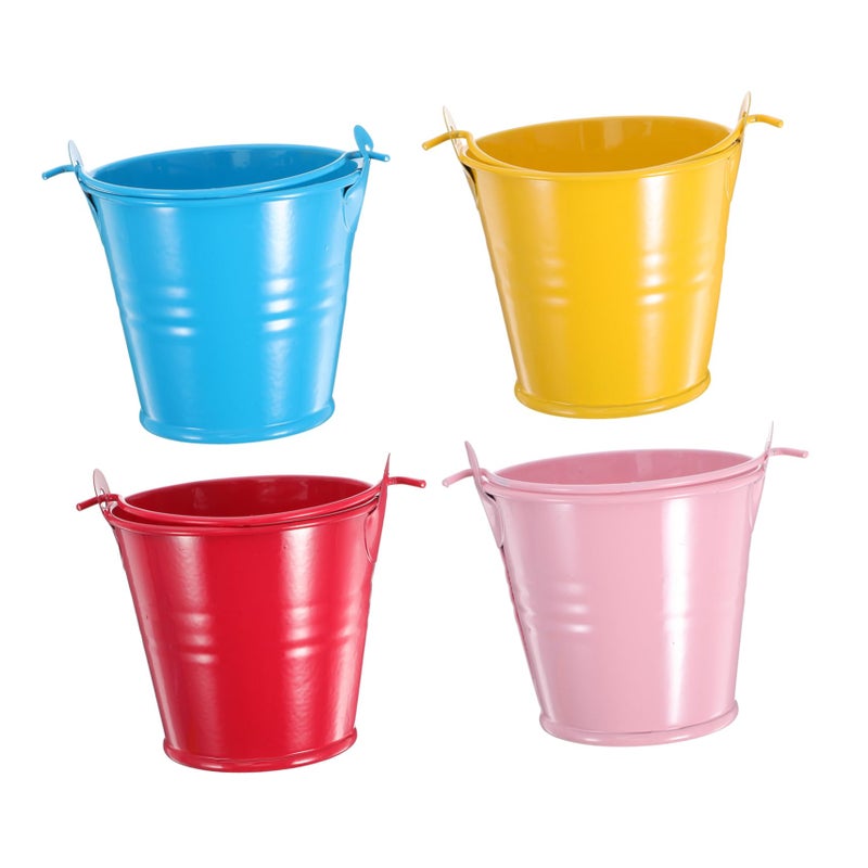 4Pcs Mini Colorful Metal Buckets Portable Snack Bowls For Parties Travel Popcorn - Image 2