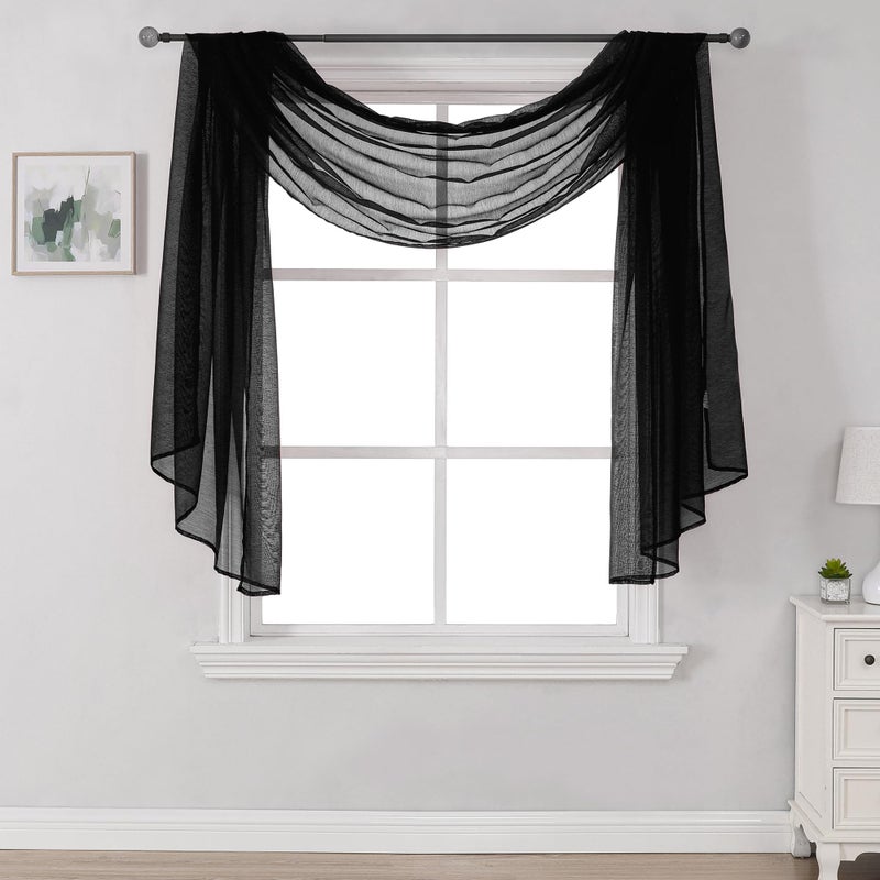 DONREN Luxury Soft Sheer Curtains Scarf for Windows  Semi Voile Window Scarf Valance52 Inches Wide by 144 Inches Long 1 PanelJet Black