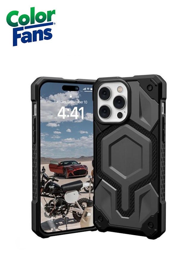 Color Fans - Apple iPhone 14 Pro Max Case, Monarch Pro Kevlar Built-in Magnet Compatible with Magnet Charging Premium Rugged Dropproof Protective Cover - Silver - Image 1