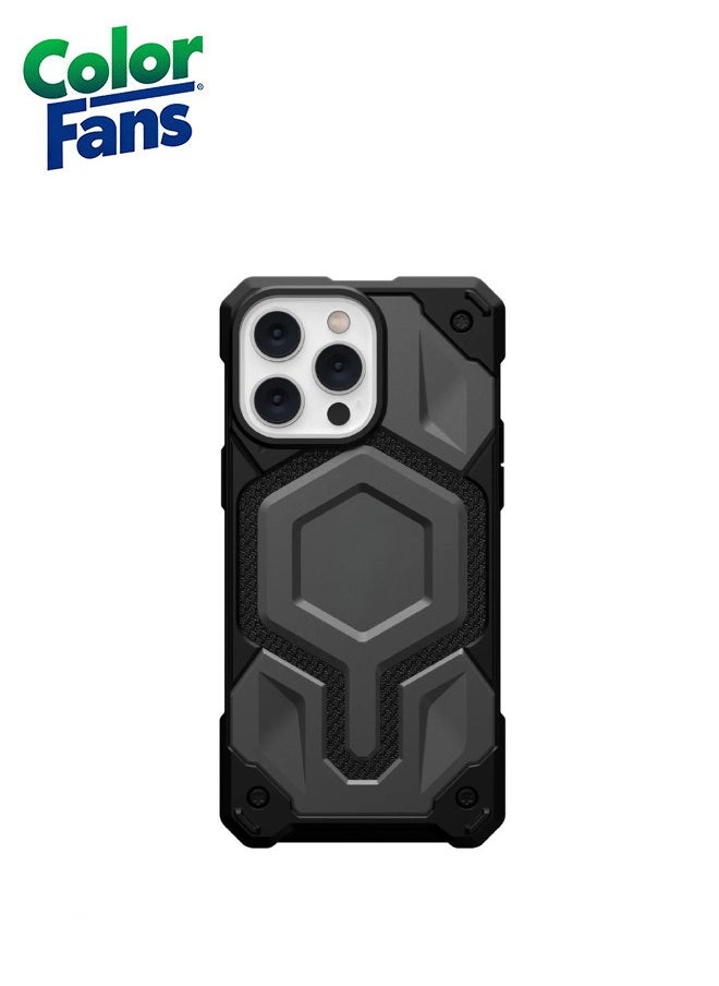 Color Fans - Apple iPhone 14 Pro Max Case, Monarch Pro Kevlar Built-in Magnet Compatible with Magnet Charging Premium Rugged Dropproof Protective Cover - Silver - Image 1