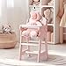 ROBUD Baby Doll High Chair Pretend Play High Chair with Seat Belt Pink Wooden Baby Doll Accessories with Movable Tabletop Fits 1820 Inch Dolls - Image 2