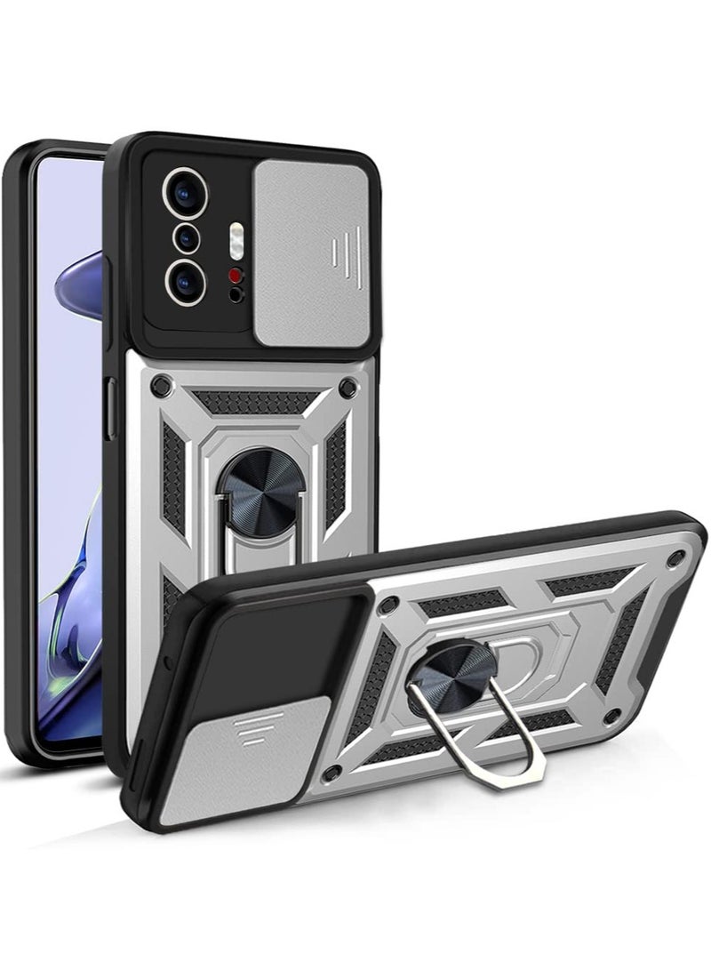 Case Cover Shockproof Windows Protective Case with Camera Protection and Metal Ring Compatible with Mi 11T / 11T Pro (Silver) - Image 1
