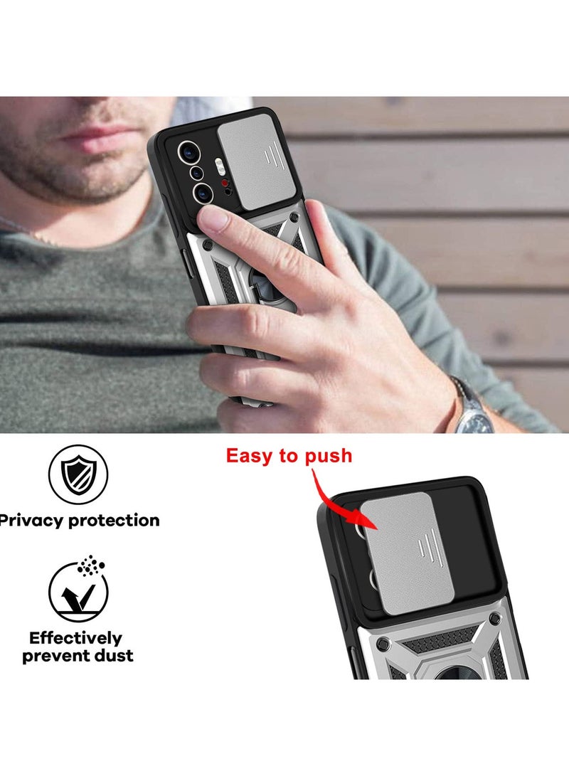 Case Cover Shockproof Windows Protective Case with Camera Protection and Metal Ring Compatible with Mi 11T / 11T Pro (Silver) - Image 2